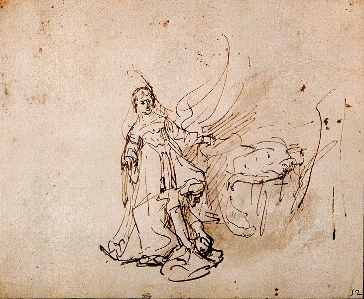 Rembrandt Harmensz. van Rijn: Holofernes' Head Being Put into the Bag