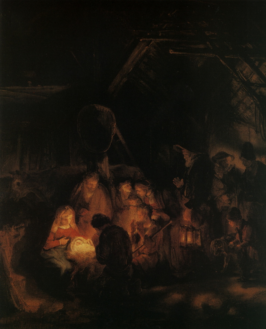 Image result for Adoration of the shepherds 1646 by rembrandt