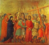 Simon of Cyrene carries the cross