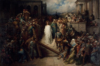 Jesus leaves the praetorium and walks to the waiting cross